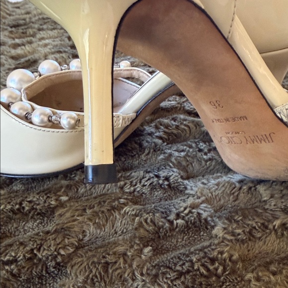 Jimmy Choo Cream Pearl-Adorned Heels - Picture 5 of 6